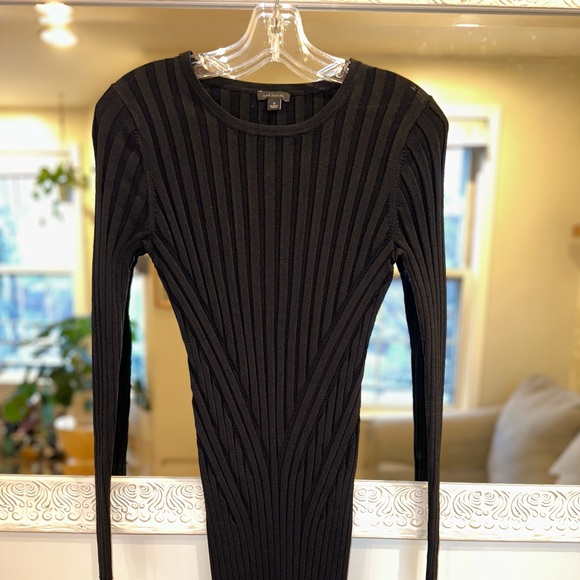 Ann Taylor Black Ribbed Fitted Long Sleeve Contour Bodycon Dress - Mid-Thigh - S - Picture 5 of 6